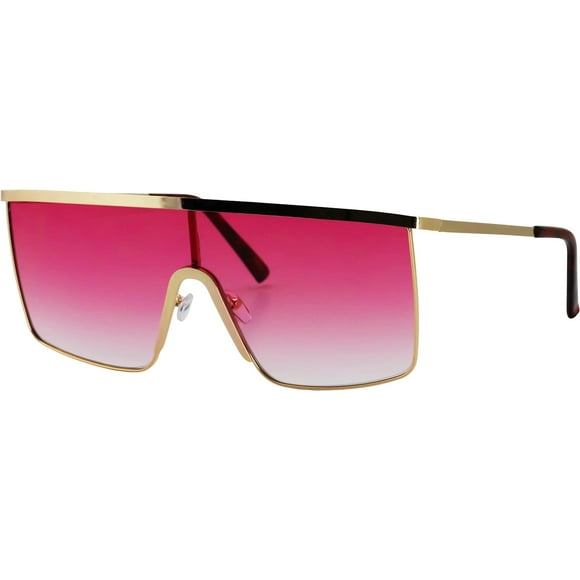 GFDYREE Oversized Flat Top Square VINTAGE RETRO SHIELD VISOR Style Aviator SUNGLASSES (Pink Gold)