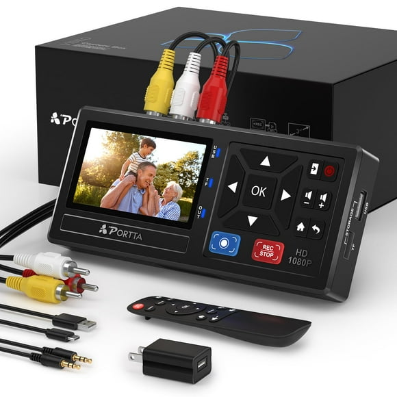 Portta VHS to Digital Converter, Video to Digital Recorder with Remote, Compatible with VHS, VCR, DVR, DVD, Cassette, Hi8, Mini DV Players, Camcorder, Gaming Consoles (Player not Included)