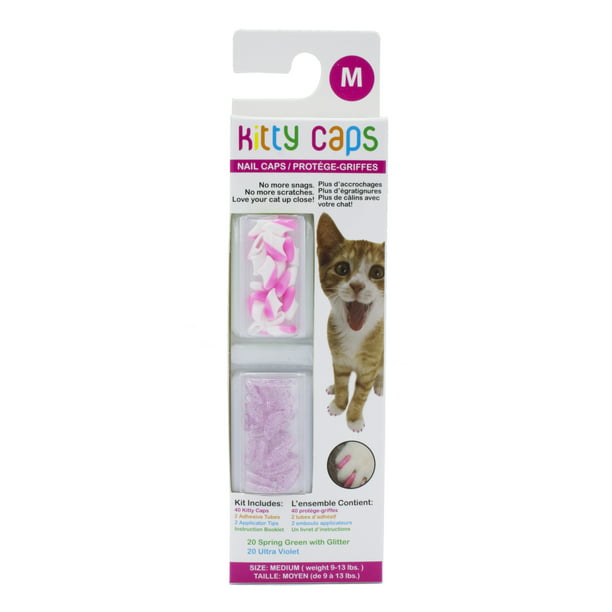 Kitty Caps Nail Caps for Cats | Safe, Stylish & Humane Alternative to  Declawing | Stops Snags and Scratches, Medium (9-13 lbs), White with Pink  Tips & Clear with Pink Glitter 