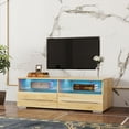 thumbnail image 2 of Seizeen TV Stand with LED Lights, Wooden TV Console Table with Large Storage Drawers and Shelves, LED Entertainment Center for 45inch TV, Wood Color, 2 of 13