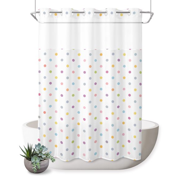 No Hook Shower Curtain, Color Polka Dot Shower Curtains for Bathroom with See Through Top Window, Minimalist Modern Simple Geometric Waterproof & Washable Bath Curtain Stall 48"x72"