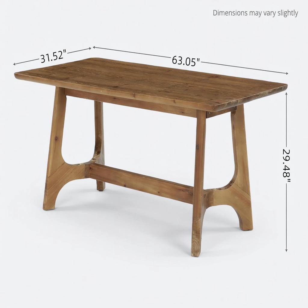 Hommoo 63-inch Solid Wood Farmhouse Dining Table for 4-6 People, Rustic Rectangle Kitchen Table with Trestle Base, Natural