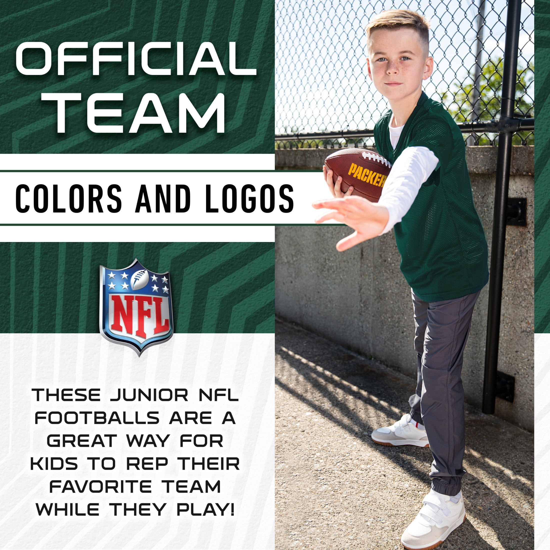 Franklin Sports NFL Green Bay Packers Football - Youth Junior Size Football for Kids - Official NFL Team Logo + Colors Youth Football - Kids NFL Fan Shop Football
