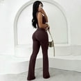 thumbnail image 4 of Stichou Women's 2 Piece Outfits Sleeveless Crop Tank Top and High Waisted Flared Pants Set Casual Tracksuit Brown XL, 4 of 5