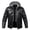 Black, variant on Sevevn Men Faux Leather Jacket Full Zip Up Detachable Knit Hood Regular Fit Faux Leather Fabric Chest Zip Pocket Side Zip Pockets Straight Cuffs For Casual Wear