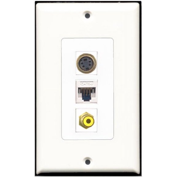RiteAV - 1 Port RCA Yellow 1 S-Video 1 Cat5e Ethernet White Wall Plate Decorative