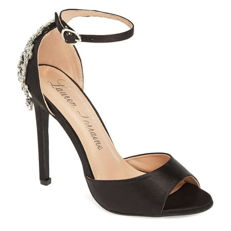 Lauren Lorraine Halsey Black Crystal Embellished Ankle Buckle Heeled Sandal