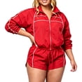 thumbnail image 2 of Womens Tracksuit 2 Piece Sets,Zip Up Cropped Jacket with High Waist Shorts,Long Sleeve Athletic Sweatsuits,Casual Summer Outfits for Workout Travel Red M, 2 of 9