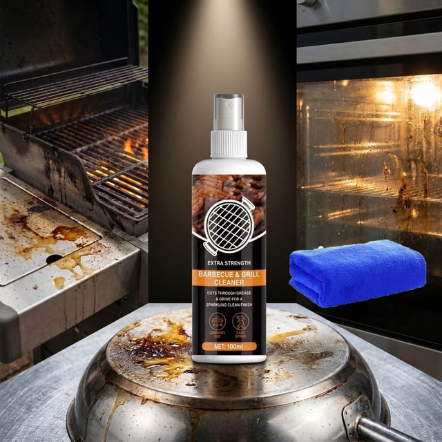 Spray Limpiador para Parrillas de Barbacoa 100ml para Manchas de Aceite Pesado, Residuos Quemados y Eliminación de Grasa en Utensilios de Cocina y Parrillas, Aplicación Fácil en Spray