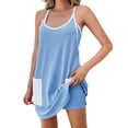 thumbnail image 2 of Summer V-neck Women Plain Knit Dress Sleeveless Spaghetti Strap Casual Loose Athletic Dress with Shorts Pocket, 2 of 6