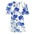 thumbnail image 4 of Blue Women's Short Sleeve T-shirt, Women'S Summer Round Neck Retro Flower Print Irregular Hem Loose Casual Top,Women's Short sleeve T-shirt XL, 4 of 5