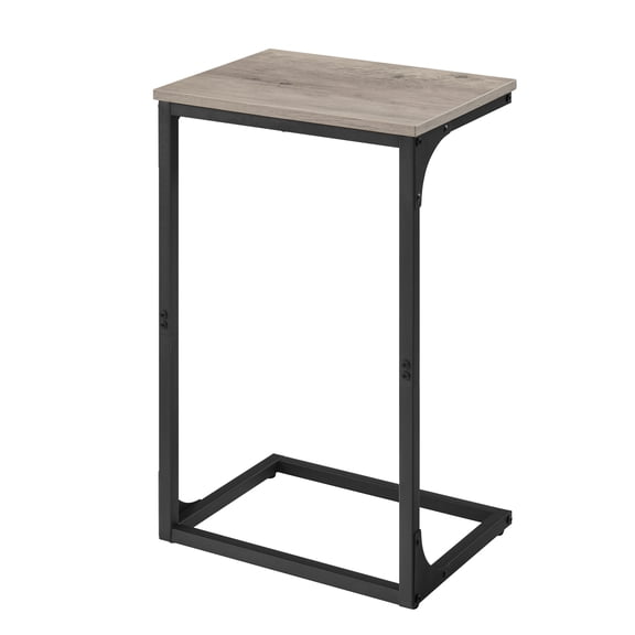 VASAGLE Mesa Auxiliar en Forma de C, Mesita de Noche, Mesita de Sofá, con Estructura de Metal, Industrial, para Salón, Dormitorio, Greige Brezo y Negro