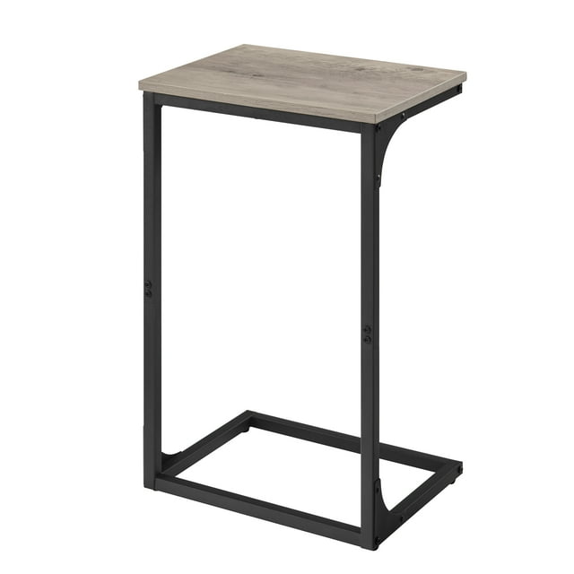 VASAGLE Mesa Auxiliar en Forma de C, Mesita de Noche, Mesita de Sofá, con Estructura de Metal, Industrial, para Salón, Dormitorio, Greige Brezo y Negro