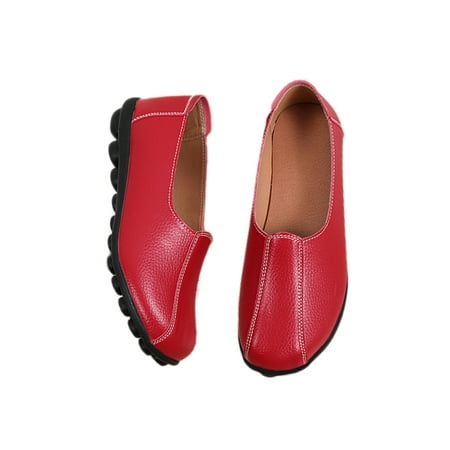 

GENILU Ladies Lightweight Comfort Moccasins Slip On Boat Shoes Driving Round Toe Loafers Red 5