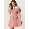 thumbnail image 3 of DARING DIVA Women's Contrast Button Down Lace up Dress L Pink, 3 of 6