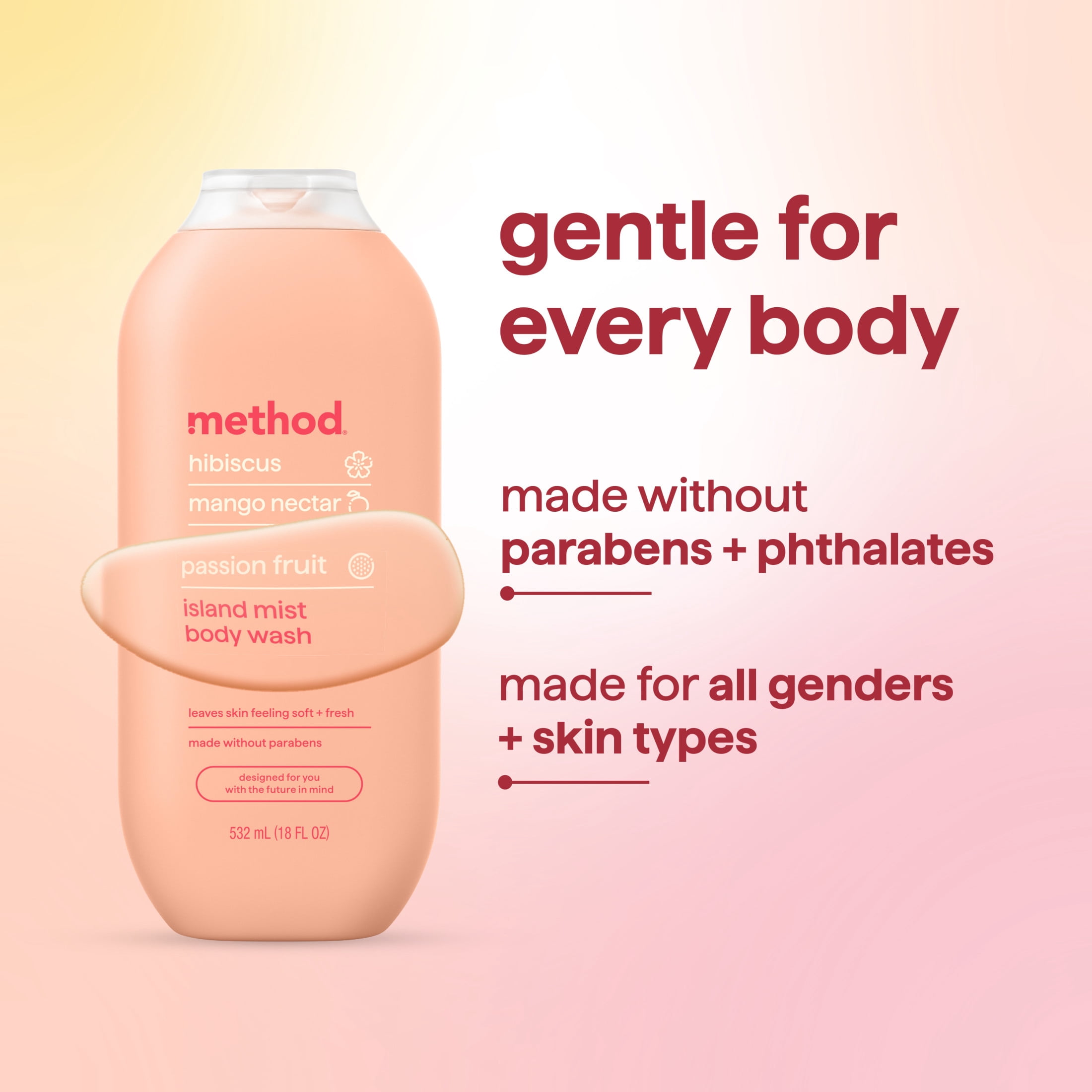 method Body Wash, Island Mist - Leaves Skin Feeling Soft & Moisturized, Made Without Parabens, Notes of Hibiscus, Mango Nectar & Passion Fruit, 18 fl oz