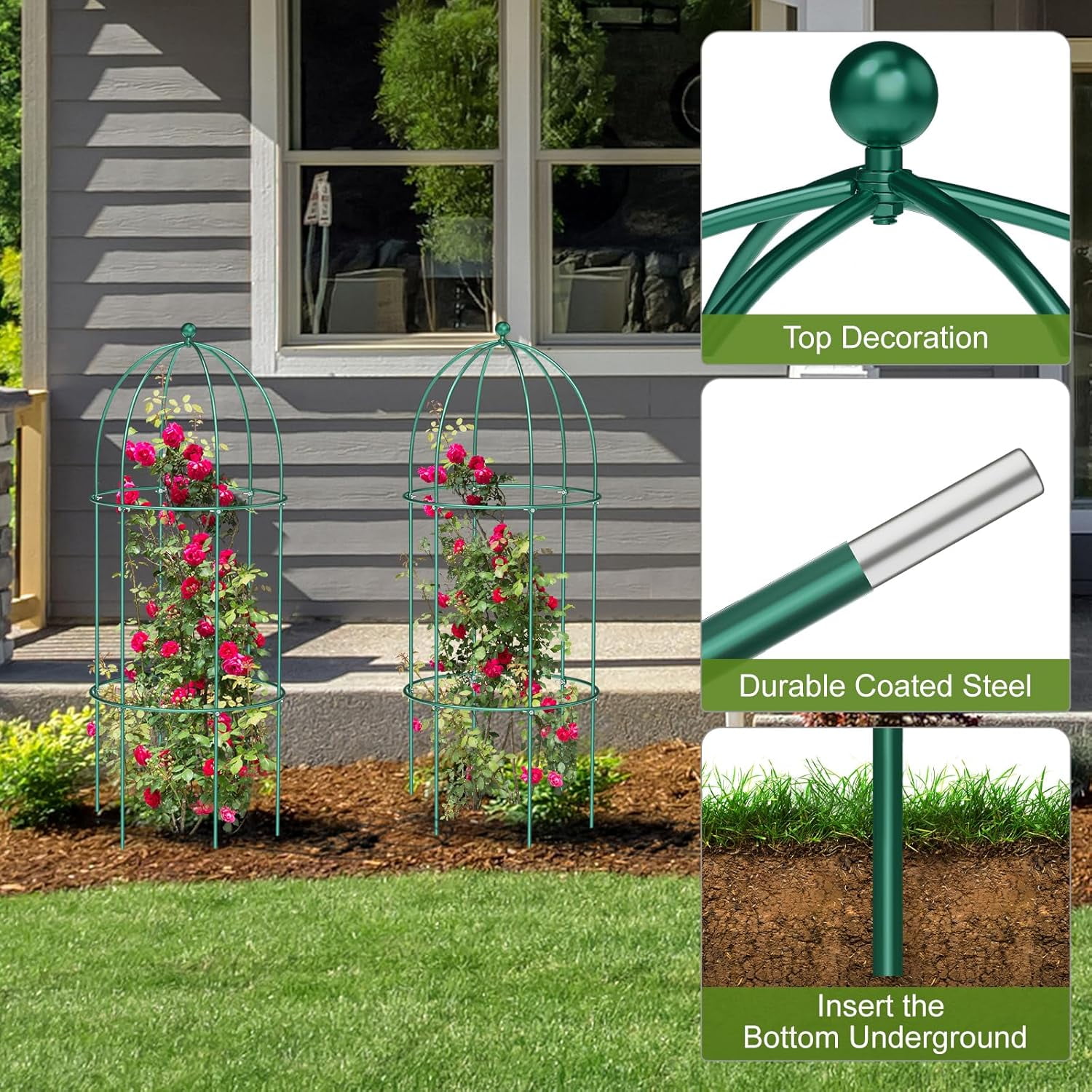 FICISOG 3 Pack Metal Plant Cage Support, 31.5" H Peony Support Tomato Cage Garden Obelisk Trellis Supports Tower Obelisk Garden Trellis for Clematis Vine Jasmine Outdoor Indoor