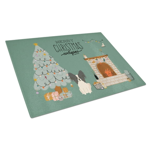 Carolines Treasures CK7639LCB Black White Papillon Christmas Everyone Glass Cutting Board Large 12H x 16W multicolor