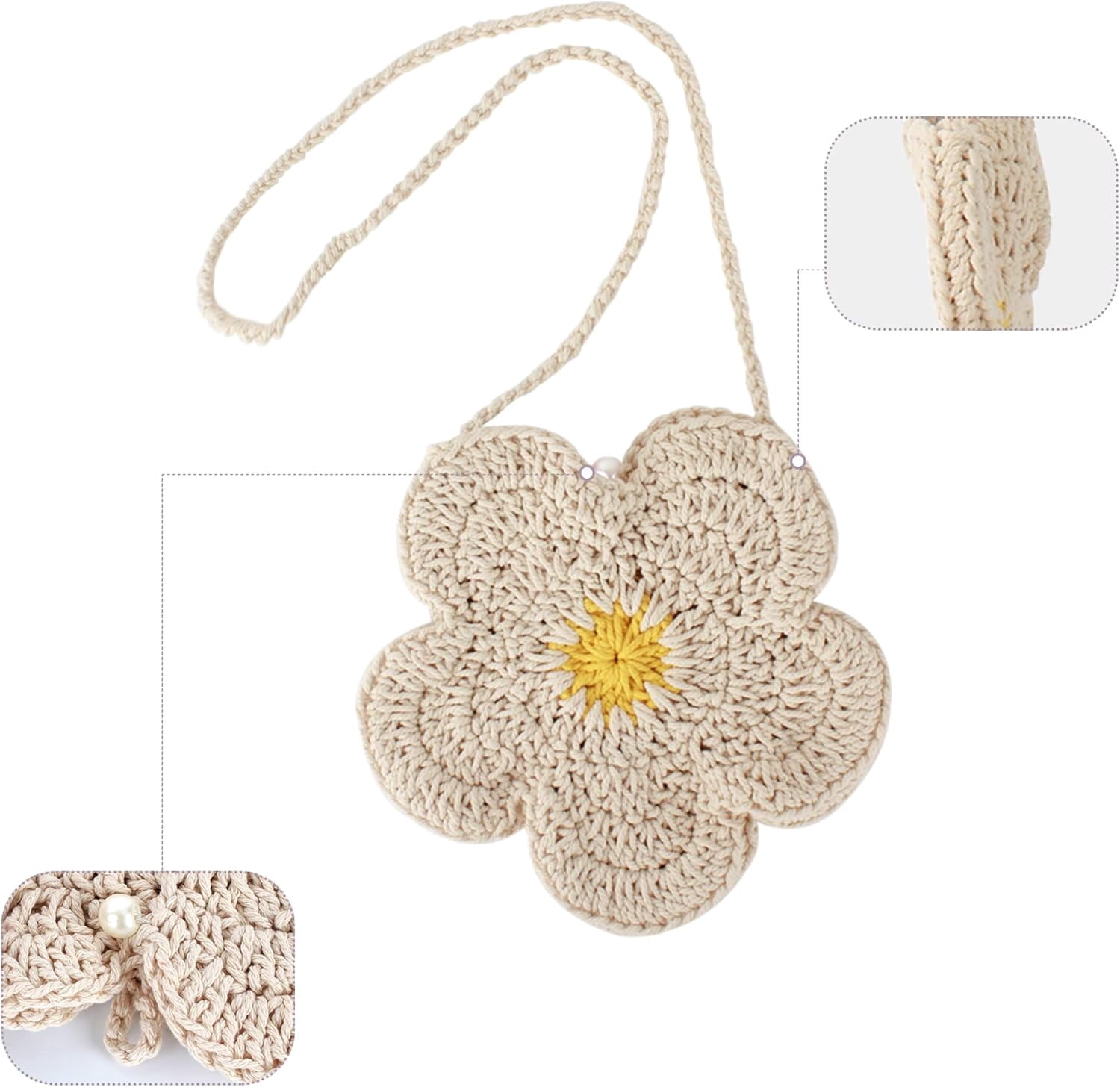 Women Mini Flower Cotton Crochet Crossbody Shoulder Bag Handbag Purse