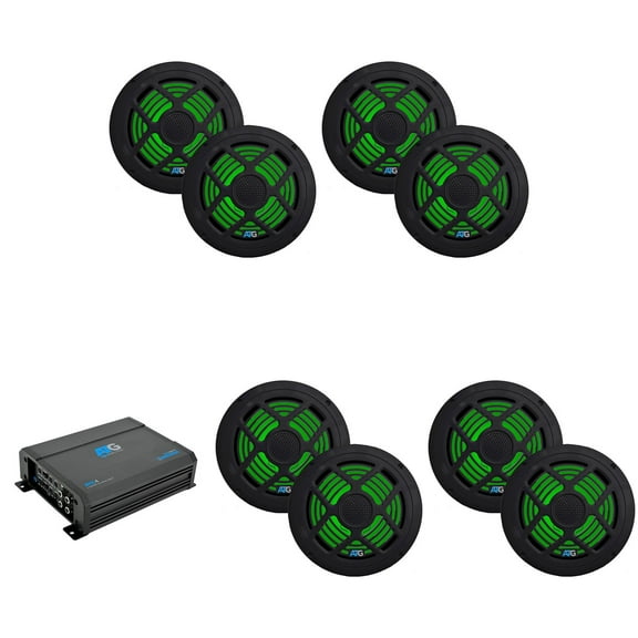 ATG 1000 Watt RMS Full Range Compact Marine 4 Channel Amplifier with (4) Pair 8" RGB Black Marine Speakers