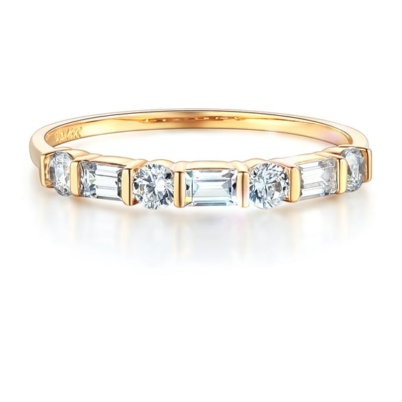 Wellingsale Ladies Solid 14k Yellow Gold Polished CZ Cubic Zirconia Wedding Band - Size 4