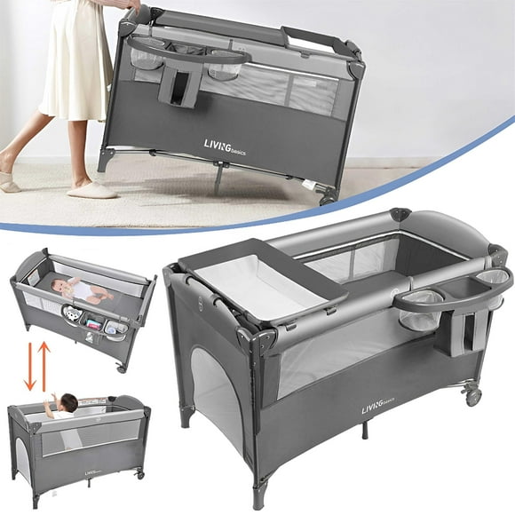 3 in 1 Baby Playard with Bassinet and Diaper Changing Table, Foldable Play Yard with Side Door Design for Home Travel Outdoor