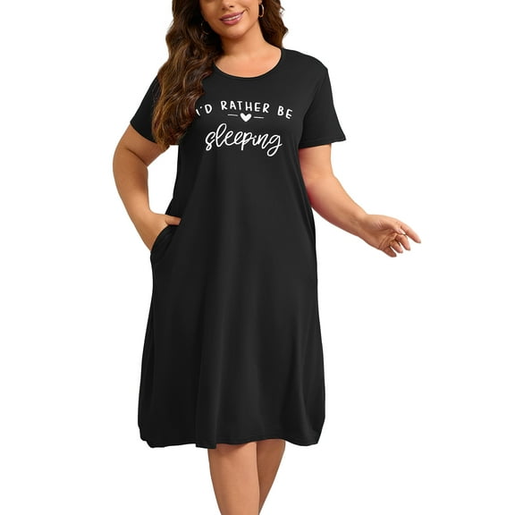 FEREMO Nightgowns for Women Plus Size Print Short Sleeve Sleepwear with Pockets