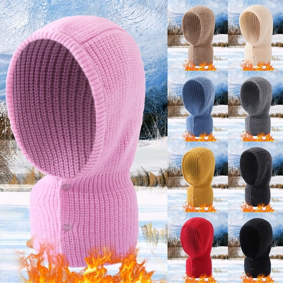 Gymayou Rib Knit Button Hooded Neck Scarf for Men Women WinterKnitted Hood Neck Warmer Hood Scarf