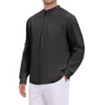 thumbnail image 4 of INSPIRE CHIC Men's Henley Shirt Solid Color Roll-Up Long Sleeve Band Collar Button Down Top M Black, 4 of 6
