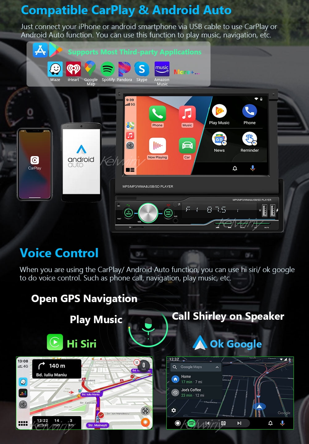 Buy 7 Single Din Car Stereo Bluetooth Car Audio System Compatible with Apple Carplay & Android