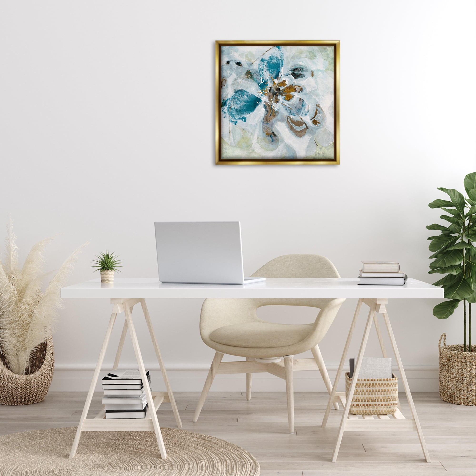 Stupell Industries Abstract Botanical Distortion Abstract Painting Gold Floater Framed Canvas Art Print Wall Art, 25 x 25