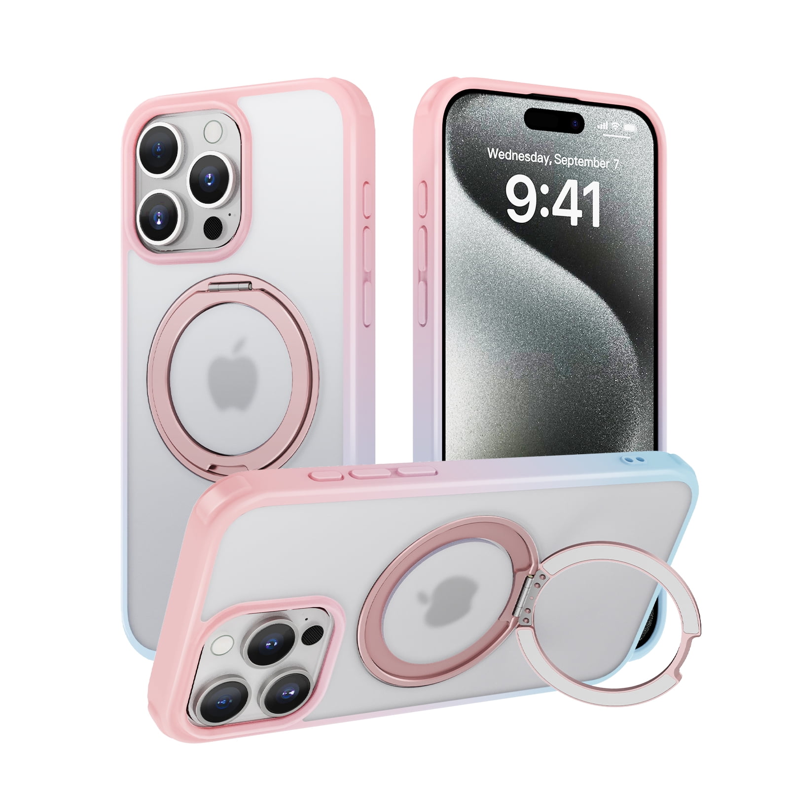 ELEHOLD Case for iPhone 14, Soft Shockproof Case with Invisible Magnetic Ring Holder Women Men Cover,Pink