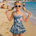 thumbnail image 3 of Xixirimido Sea Waves Cherry Blossom Print Girls Swimsuits One Piece Sleeveless Swimwear with Skirt Modest Bathing Suit with Built-in Shorts Beach Vacation Swim Dress, 3-4 Years, 3 of 7