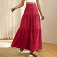 thumbnail image 3 of cocolona Womens Elastic Waist Button Maxi Skirts Fashion Solid Color Flowy Long Skirts Summer Beach Vacation A Line Skirts Red M, 3 of 7