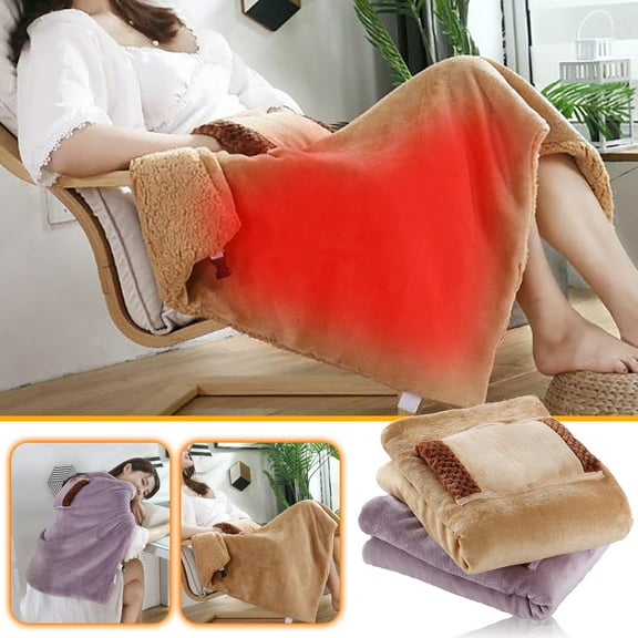 FNYOXU 2Pack Electric Heated Blanket, USB Flannel Heated Throw Blanket with Hand Pocket, Plush Electric Shawl Wrap & Knee Warmer for Office, Car, and Home Use, Purple 23.6"x31.5"