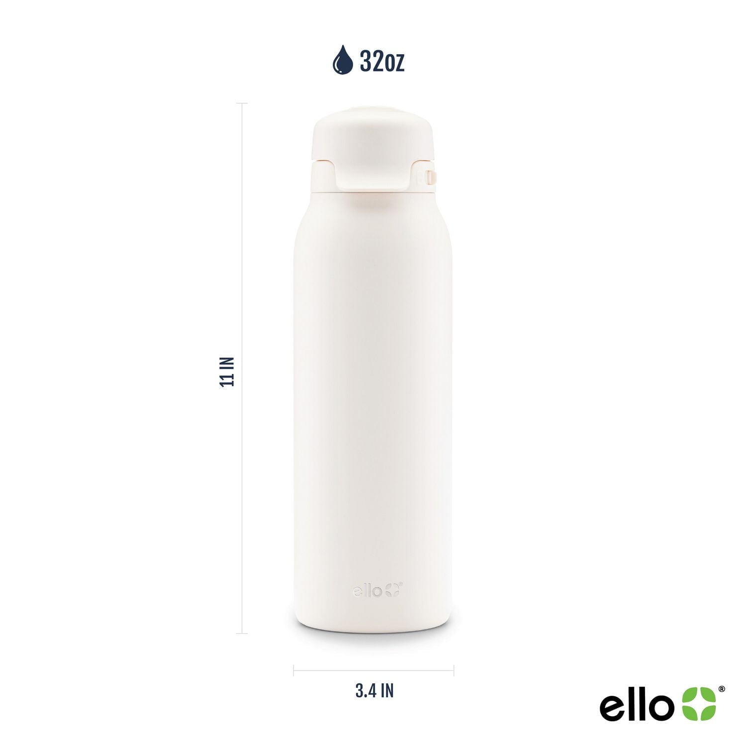 Ello Flip & Fill Bouteille d’eau en acier inoxydable de 32 oz <ul><li>Capacité de 32 oz </li><li>Couvercle rabattable facile à utiliser</li><li>Toutes les pièces sans BPA</li></ul>