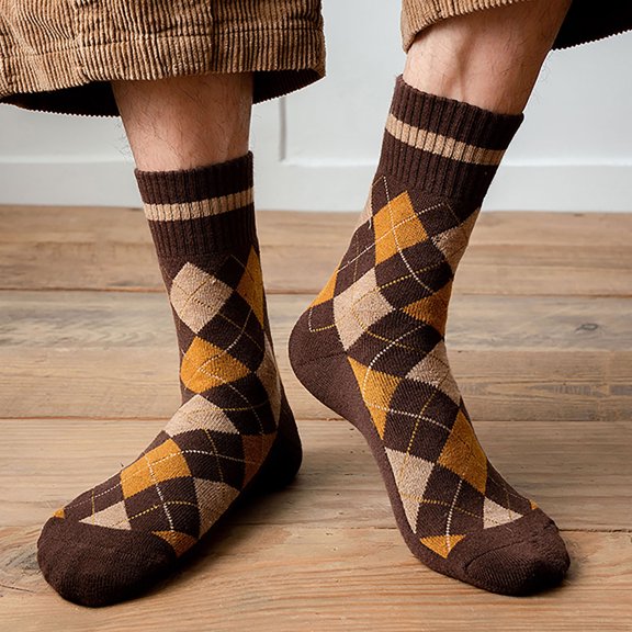 Sales 2026 Thermal Socks for Women Under $2 GIJNRIUIUA Brown Crew Socks Winter Winter Men Socks Diamond Lattice Terry Middle Tube Stocking Ankle Socks