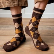Socks Winter Men Socks Diamond Lattice Terry Middle Tube Stocking Sports Socks