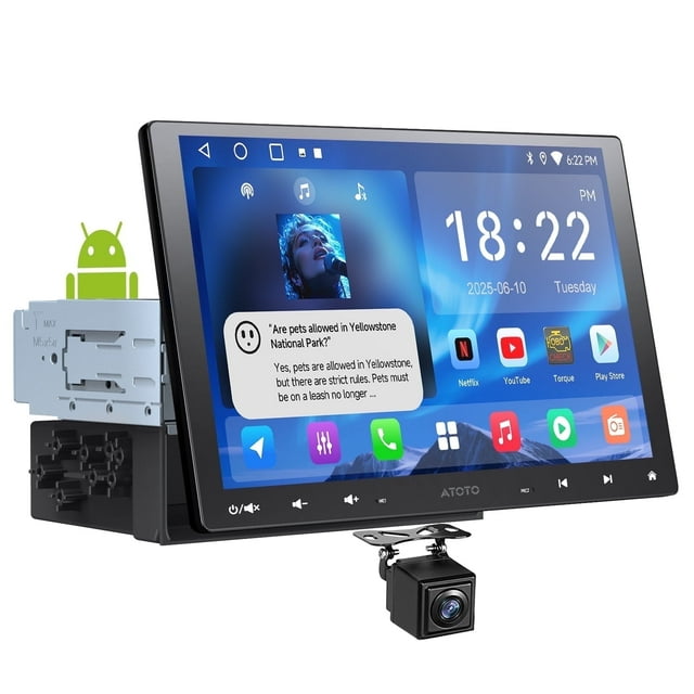 ATOTO Estéreo para Automóvil de un Solo Din y Doble Din con Cámara de Respaldo, Radio para Automóvil de un Solo Din de 10 '', Unidad Principal con Pantalla Táctil, Apple Carplay Inalámbrico y Android