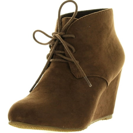 

ANNA SALLY-5 Womens Adorable Almond Toe Lace up Wedge Ankle Bootie Chestnut 10
