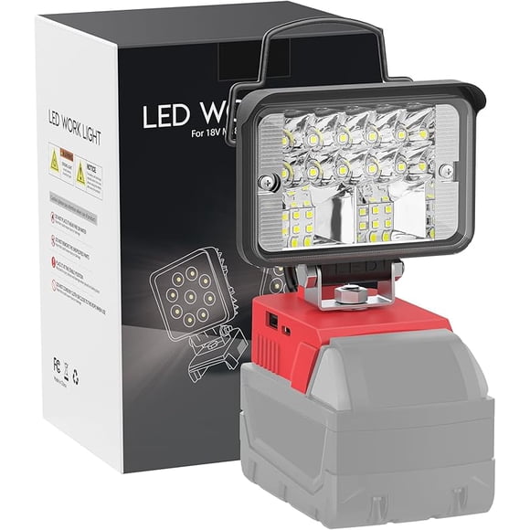 Portable LED Work Light for Milwaukee 18V Battery, 38W 3800LM Cordless Flood Lights with Low Voltage Protection and USB & Type C Charger Port