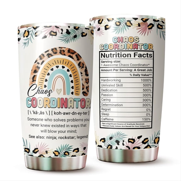 Gifts for Boss - Chaos Coordinator Tumbler - Birthday Gifts for Mom, Boss Lady - Gifts for Women - Teacher Appreciation Gifts - Administrative Professional Day Cup - Tumbler 20 Oz