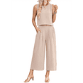 thumbnail image 3 of Women'S Summer 2 Piece Outfits Sleeveless Round Neck Tank Crop Basic Top Wide Leg Pants Set with Pockets L, 3 of 6