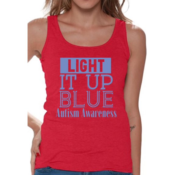 Women's Light It Up Blue Support Graphic Tank Tops for Autism Awareness