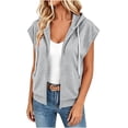 thumbnail image 4 of UQJfacai Short Sleeve Hoodies For Women Full Zip Up Drawstring Fleece Sweatshirt With Pocket Fall Fashion Basic jacket, 4 of 6