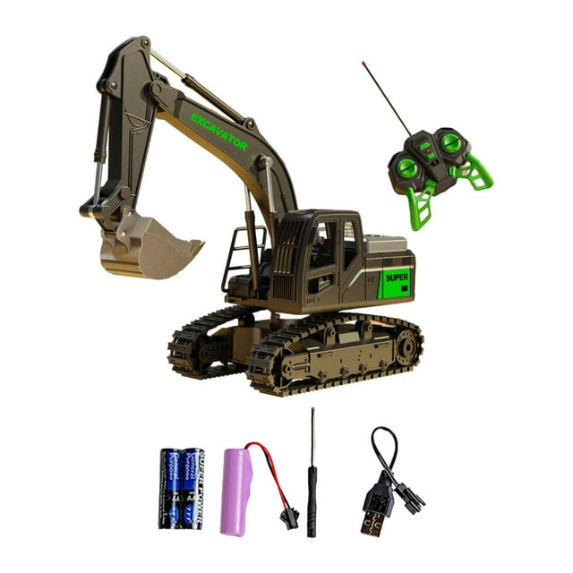 Excavadora de juguete con control remoto para construcción, ideal para niños de 6 a 12 años. Negro