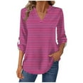 thumbnail image 5 of JUSLIO Button-Up Womens Shirts Striped Graphic Blouses Fashion Long sleeve V Neck Blouses Purple S, 5 of 7
