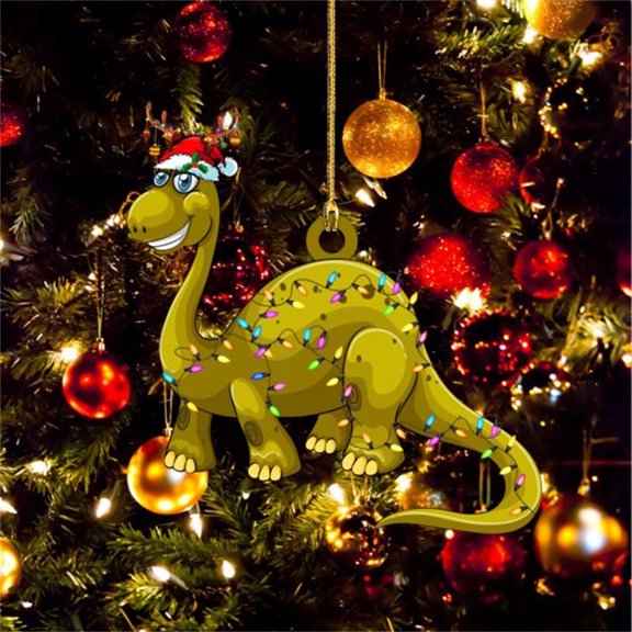 2025 DIY Cute Cartoon Dinosaur Ornament for Christmas Tree Decoration Car Rearview Mirror Pendant Crafts Collection/ Christmas Acrylic Pendant (Double-Sided) A (Lanyard Random