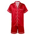 thumbnail image 6 of SONXAHE Couple 2‑Piece Satin Pajama Set Button Up Short Sleeve Top Elastic Waist Shorts Smooth Sleepwear, 6 of 9
