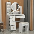 thumbnail image 4 of MONSLIPA Makeup Desk, Vanity Set with Round Mirror & Lights, Dressing Table with 5 Drawers and Cushioned Stool, 4 of 10